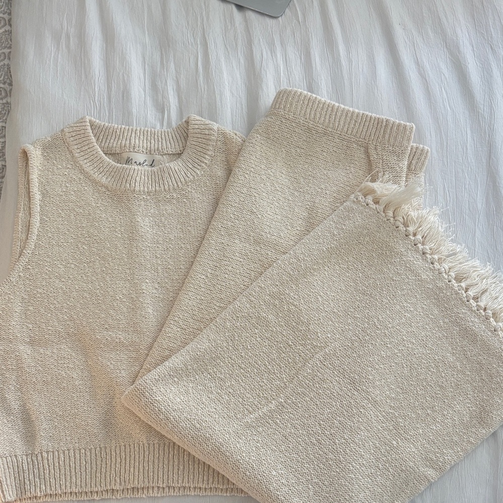 Adorable Cream Knit Top and Skirt set